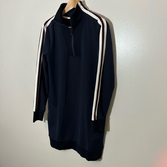 Athleta Crosstown Track Sweatshirt Dress Quarter Zip Blue Womens Size M - Picture 2 of 4